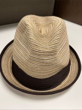 Men's Tan Straw Fedora with Brown Band